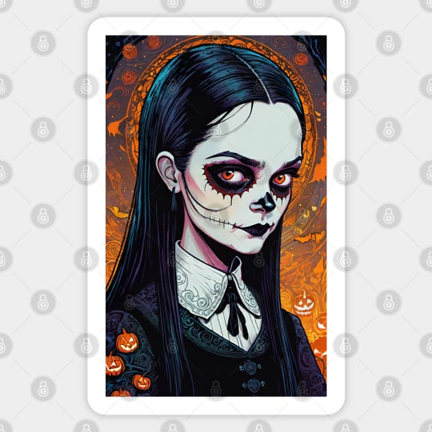 Dia de los Muertos Wednesday Addams Sticker by Grave Digs